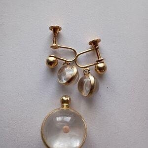 Vintage Mustard Seed Pendant And Screw Back Earring Set